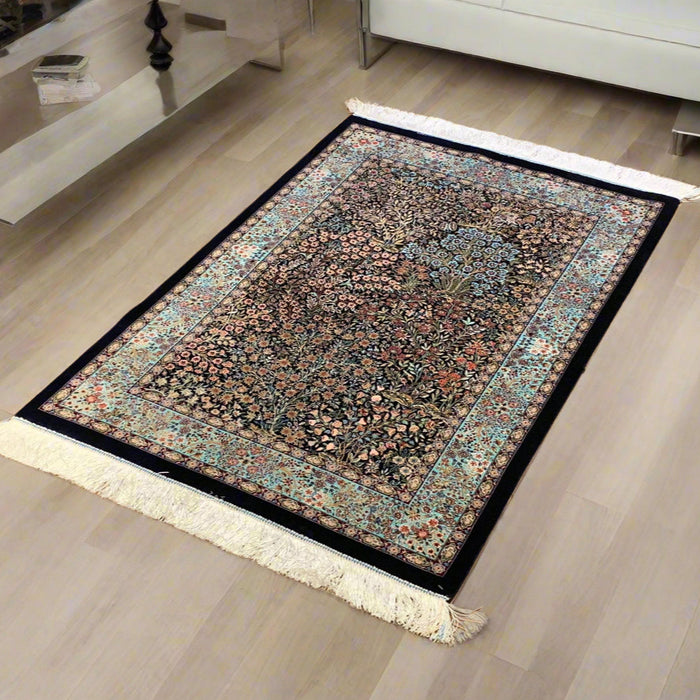 Exquisite 100% Silk Persian Isphahan Rug – Elegant and Luxurious, size 2' 6" x 4"
