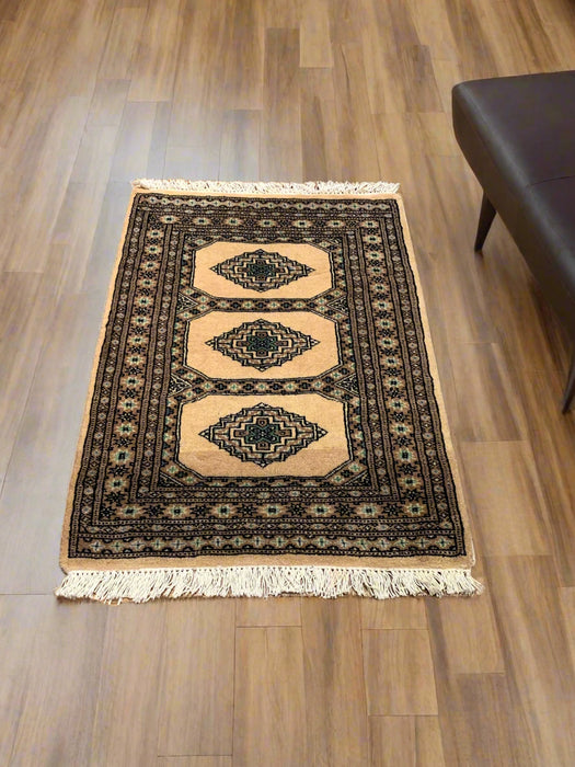 Hand-Knotted Pakistani Bokhara Rug – 100% Wool, 2' 1" x 3' 1"  (M)