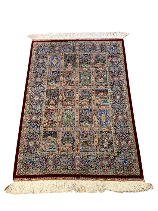 Exquisite 100% Silk Persian Bakhtiar Rug – Elegant and Luxurious, size 2' 6" x 4"