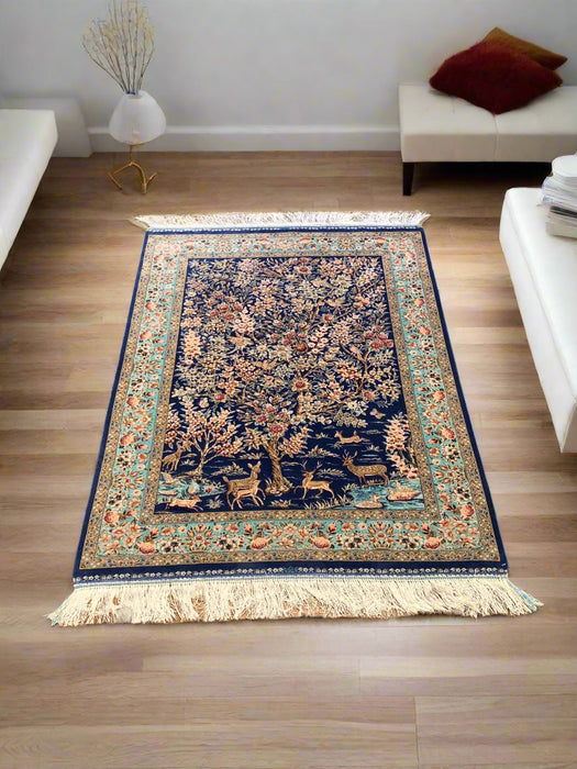 Exquisite 100% Silk Persian Qum Rug – Elegant and Luxurious, size 2' 6"x 4"