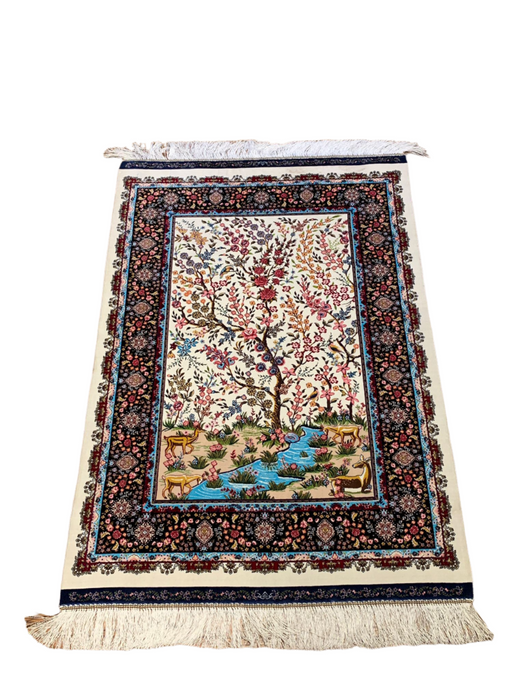 Exquisite 100% Silk Persian Tree of Life Rug – Elegant and Luxurious, size 2' 6" x 4"