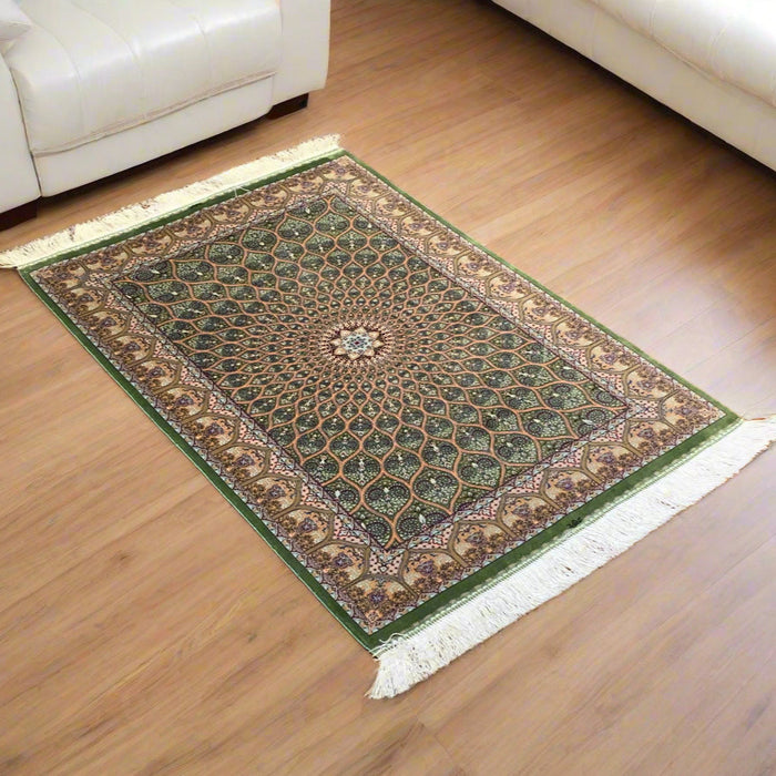 Exquisite 100% Silk Persian Isphahan Rug – Elegant and Luxurious, size 2' 6"x 4"