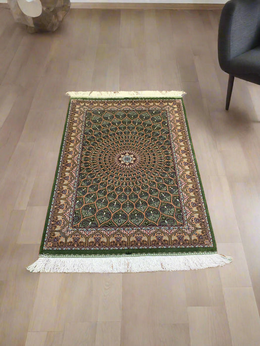 Exquisite 100% Silk Persian Isphahan Rug – Elegant and Luxurious, size 2' 6"x 4"