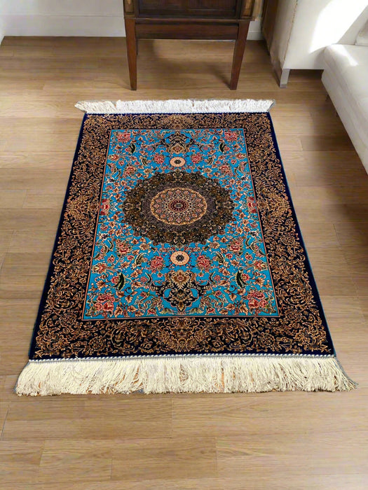 Exquisite 100% Silk Persian Tabriz Rug – Elegant and Luxurious, size 2' 6"x 4"