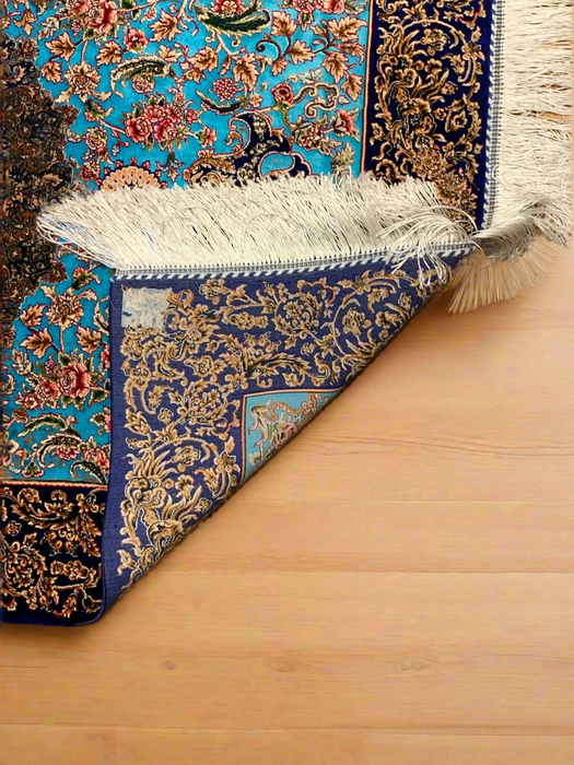 Exquisite 100% Silk Persian Tabriz Rug – Elegant and Luxurious, size 2' 6"x 4"