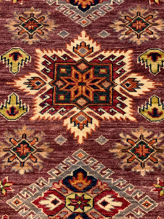 Hand-Knotted Vegetable Dye Kazak Rug from Pakistan, size 2' 9"x 4"