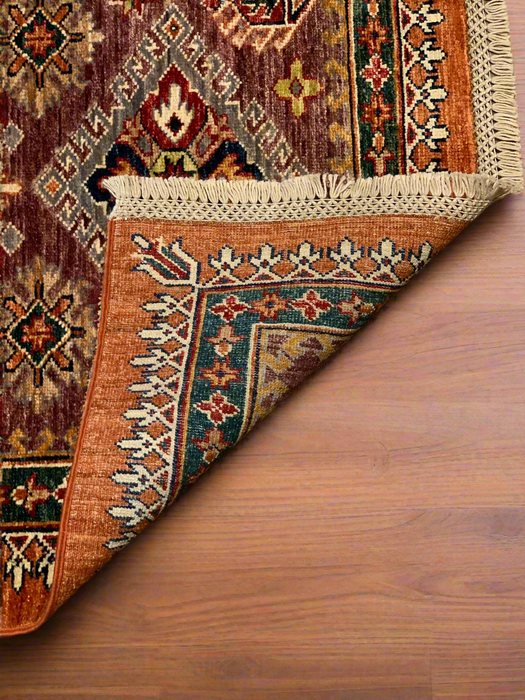 Hand-Knotted Vegetable Dye Kazak Rug from Pakistan, size 2' 9"x 4"