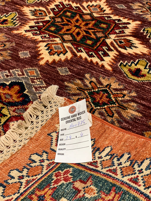 Hand-Knotted Vegetable Dye Kazak Rug from Pakistan, size 2' 9"x 4"