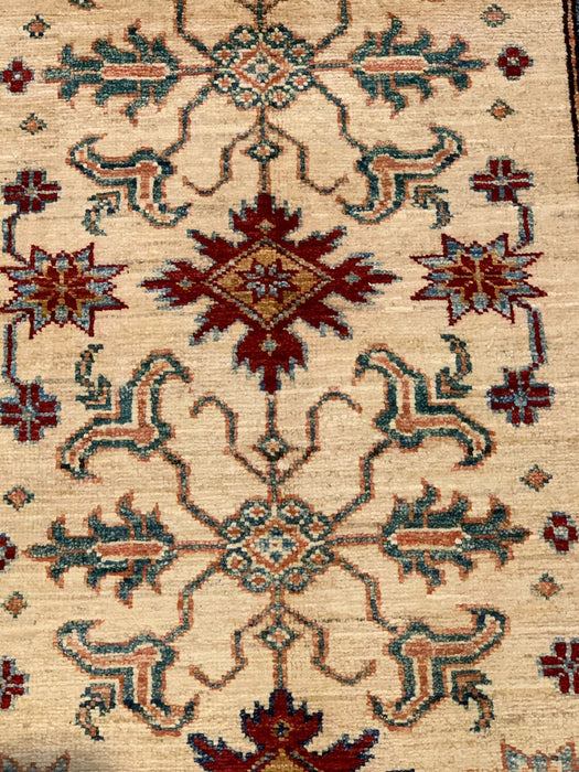 Hand-Knotted Vegetable Dye Kazak Rug from Pakistan, size 2' 9" x 4"