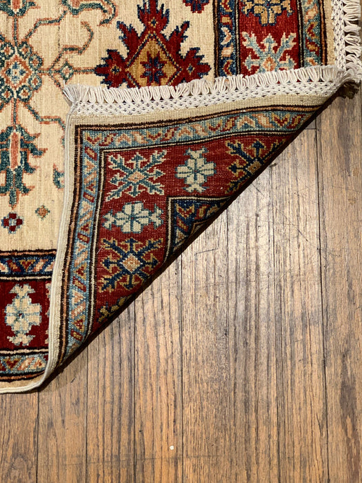 Hand-Knotted Vegetable Dye Kazak Rug from Pakistan, size 2' 9" x 4"