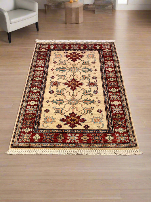Hand-Knotted Vegetable Dye Kazak Rug from Pakistan, size 2' 9" x 4"