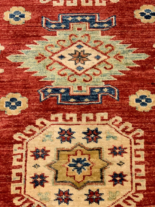 Hand-Knotted Vegetable Dye Kazak Rug from Pakistan, size 2' 8" x 3' 9"
