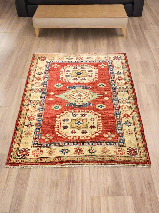 Hand-Knotted Vegetable Dye Kazak Rug from Pakistan, size 2' 8" x 3' 9"