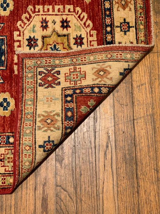 Hand-Knotted Vegetable Dye Kazak Rug from Pakistan, size 2' 8" x 3' 9"
