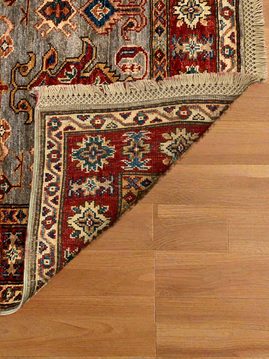 Hand-Knotted Vegetable Dye Kazak Rug from Pakistan, size 2' 10" x 4"