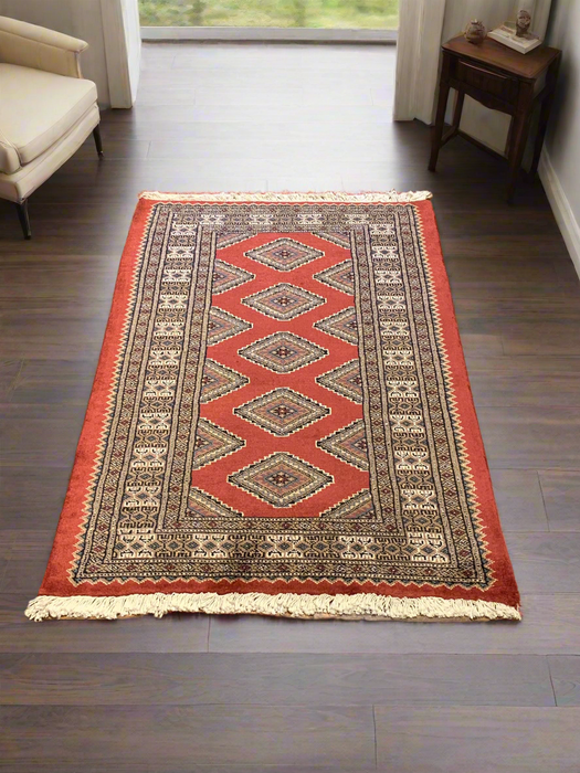 Hand-Knotted Pakistani Bokhara Rug – 100% Wool, 2' 7" x 4"  (M)