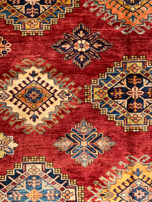 Hand-Knotted Vegetable Dye Kazak Rug from Pakistan, size 7' 11" x 10"