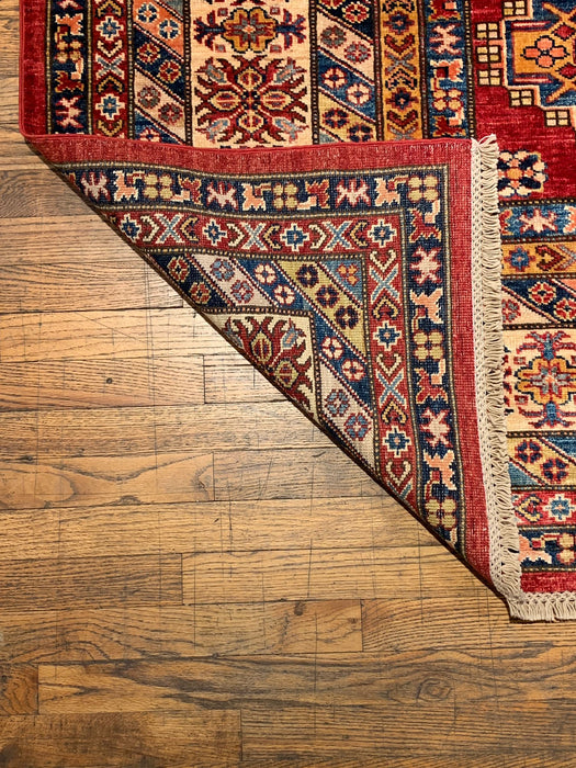 Hand-Knotted Vegetable Dye Kazak Rug from Pakistan, size 7' 11" x 10"