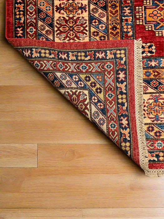 Hand-Knotted Vegetable Dye Kazak Rug from Pakistan, size 7' 11" x 10"