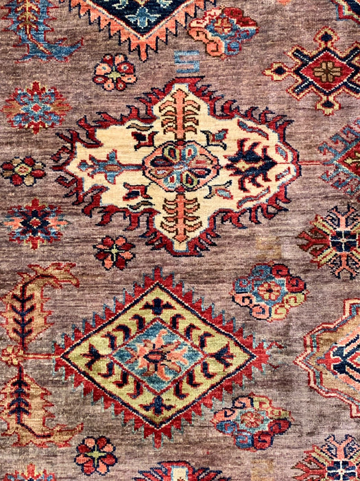 Hand-Knotted Vegetable Dye Kazak Rug from Pakistan, size 8" x 10"