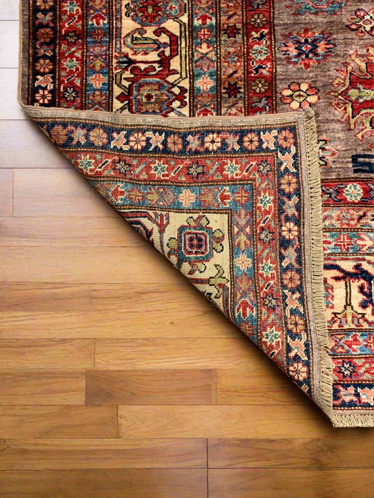 Hand-Knotted Vegetable Dye Kazak Rug from Pakistan, size 8" x 10"