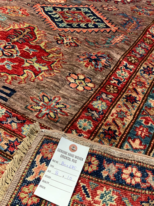 Hand-Knotted Vegetable Dye Kazak Rug from Pakistan, size 8" x 10"