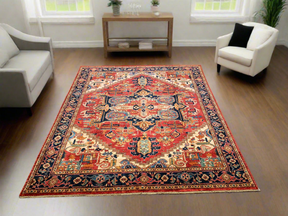 Hand-Knotted Vegetable Dye Kazak Rug from Pakistan, size 7' 10" x 9' 11"