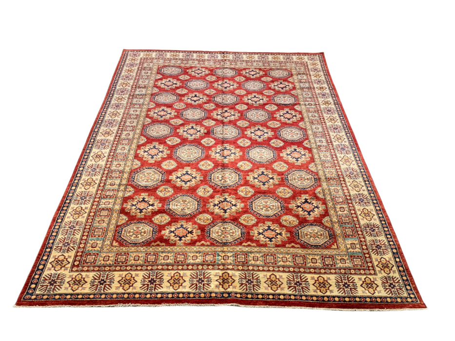 Hand-Knotted Vegetable Dye Kazak Rug from Pakistan, size 7' 9" x 11"