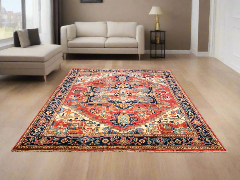Hand-Knotted Vegetable Dye Kazak Rug from Pakistan, size 7' 10" x 9' 11"