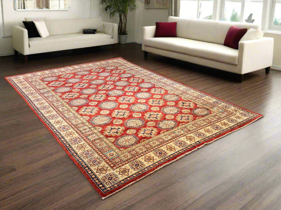Hand-Knotted Vegetable Dye Kazak Rug from Pakistan, size 7' 9" x 11"