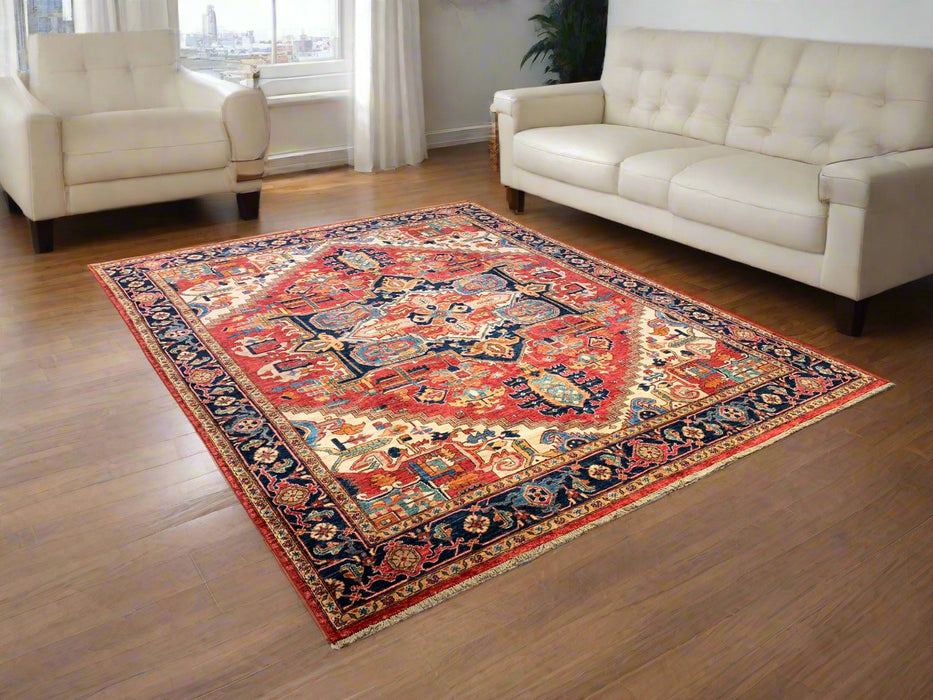Hand-Knotted Vegetable Dye Kazak Rug from Pakistan, size 7' 10" x 9' 11"