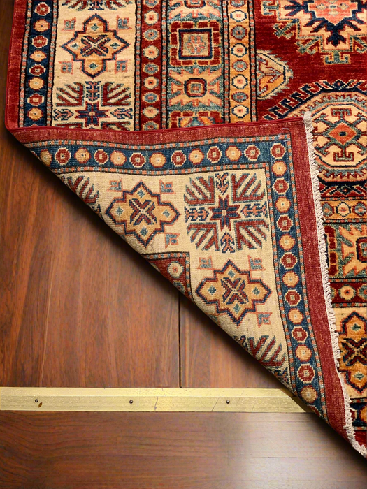 Hand-Knotted Vegetable Dye Kazak Rug from Pakistan, size 7' 9" x 11"