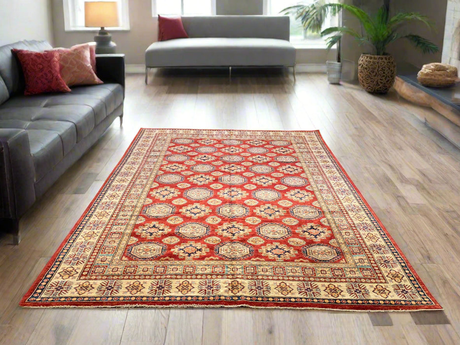 Hand-Knotted Vegetable Dye Kazak Rug from Pakistan, size 7' 9" x 11"