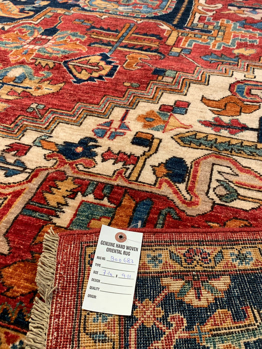 Hand-Knotted Vegetable Dye Kazak Rug from Pakistan, size 7' 10" x 9' 11"