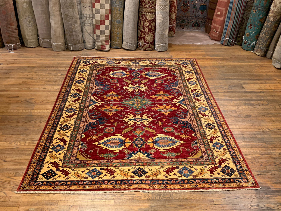 Hand-Knotted Vegetable Dye Kazak Rug from Pakistan, size 8" x 10"