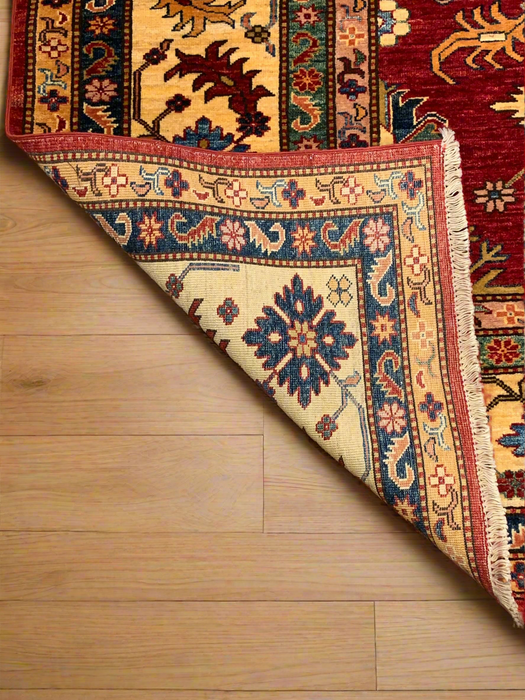 Hand-Knotted Vegetable Dye Kazak Rug from Pakistan, size 8" x 10"