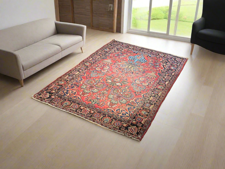 Timeless Beauty, Hand woven. Antique Persian Sarouk Rug, size 3' 6" x 5' 6"