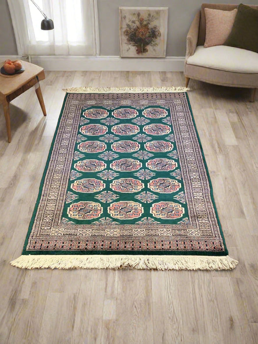 Hand-Knotted Pakistan Kashmiri Silk Wool Blend Rug, 3' x 4' 10" (E)