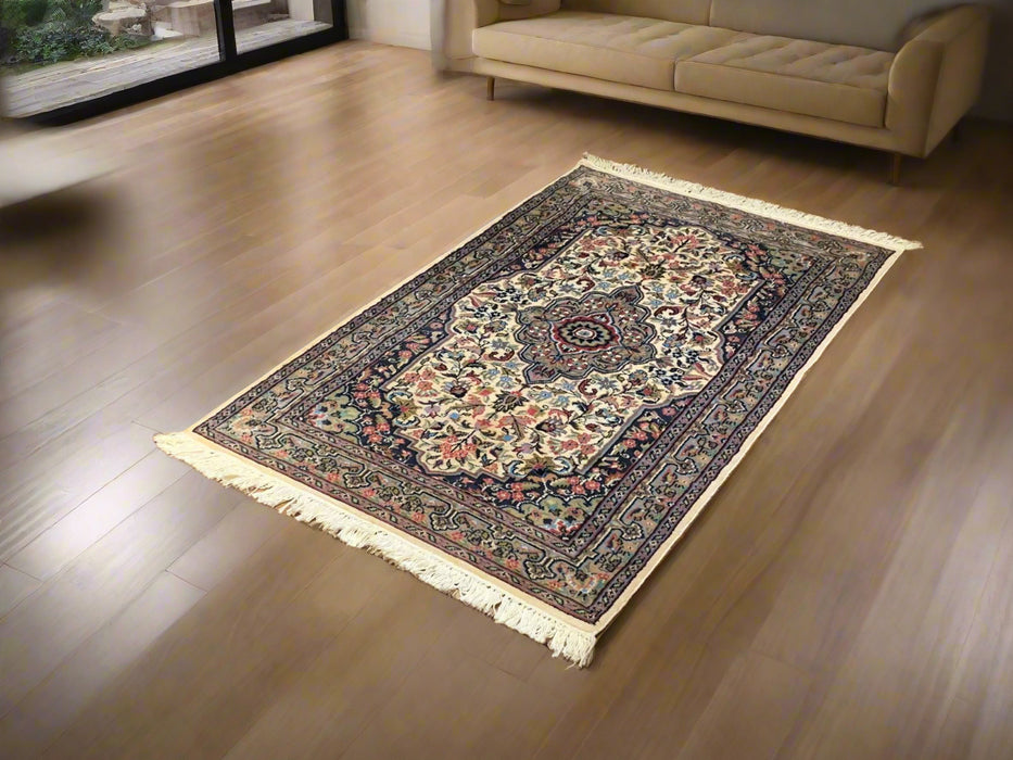 Hand-Knotted Pakistan Kashmiri Silk Wool Blend Rug, 3' 2" x 5' (E)