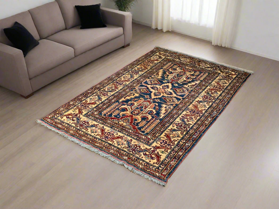 Hand-Knotted Vegetable Dye Kazak Rug from Pakistan, 3' 6" x 5'