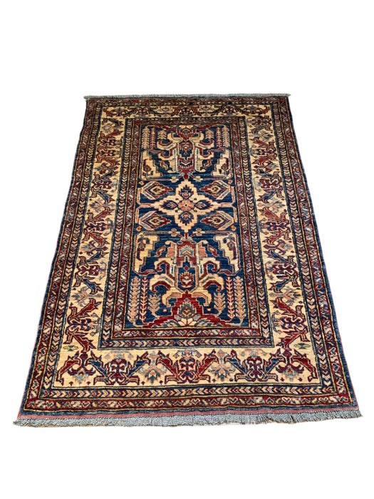 Hand-Knotted Vegetable Dye Kazak Rug from Pakistan, 3' 6" x 5'