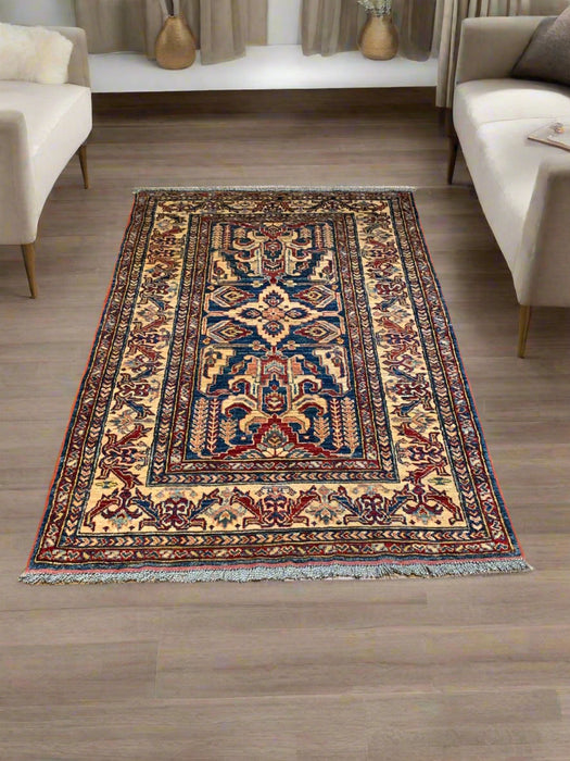 Hand-Knotted Vegetable Dye Kazak Rug from Pakistan, 3' 6" x 5'