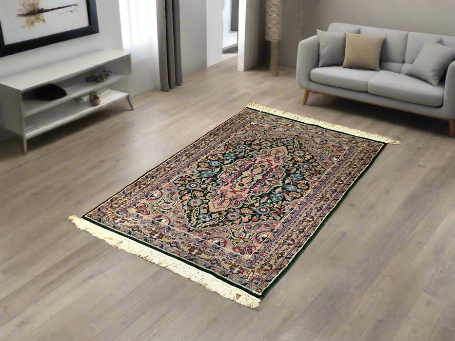 Hand-Knotted Pakistan Kashmiri Silk Wool Blend Rug, 3' x 5' (E)