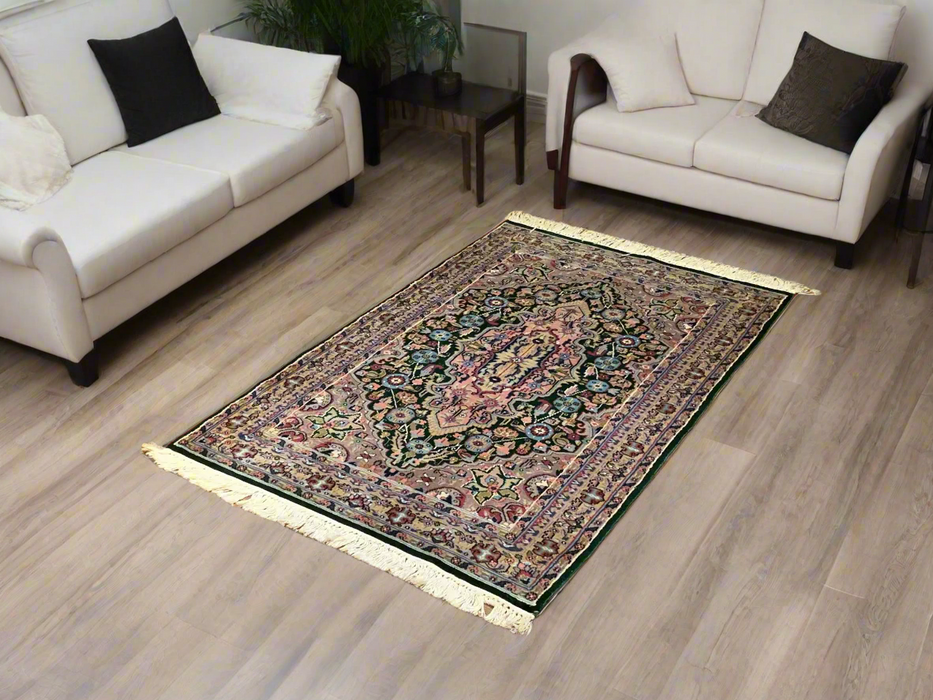 Hand-Knotted Pakistan Kashmiri Silk Wool Blend Rug, 3' x 5' (E)