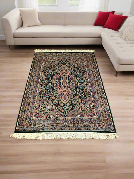 Hand-Knotted Pakistan Kashmiri Silk Wool Blend Rug, 3' x 5' (E)