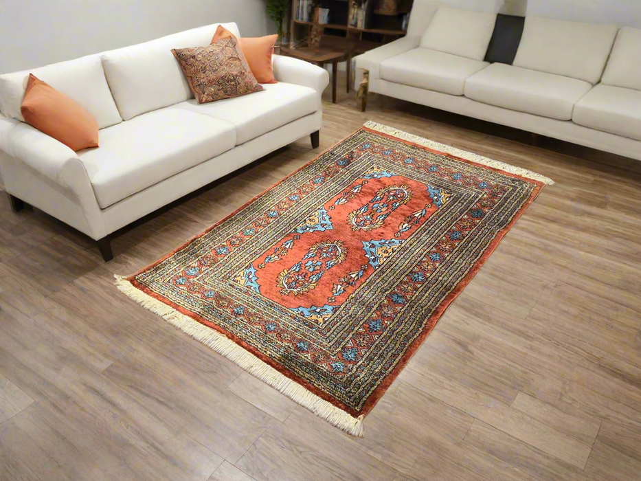 Hand-Knotted Pakistan Kashmiri Silk Wool Blend Rug, 3' x 4' 10" (E)