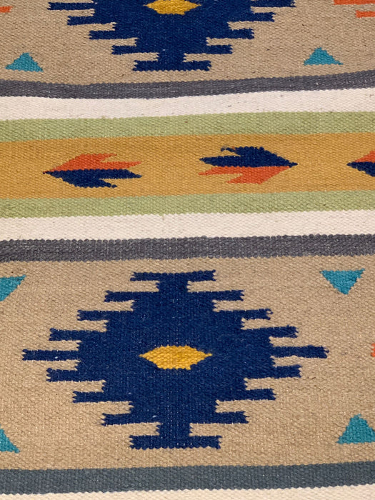 Handwoven Indian Kilim Rug – Geometric Navajo Design, 3' x 5'
