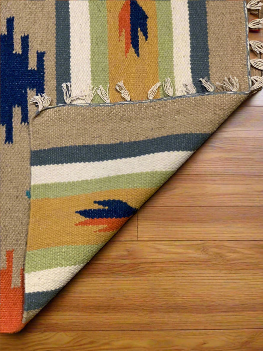 Handwoven Indian Kilim Rug – Geometric Navajo Design, 3' x 5'