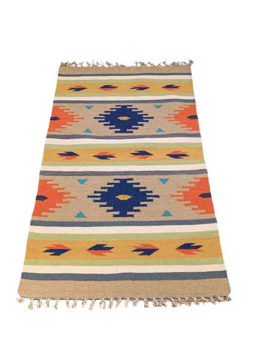 Handwoven Indian Kilim Rug – Geometric Navajo Design, 3' x 5'