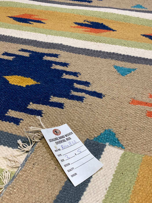 Handwoven Indian Kilim Rug – Geometric Navajo Design, 3' x 5'